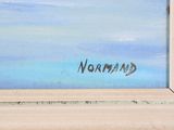 an oil painting of a blue sky with clouds and the word wormland written on it