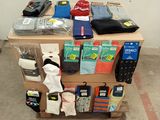 a pile of items on a cart in a room