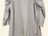 the back view of a light gray coat with a black collar