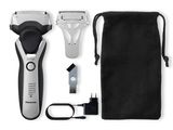 an image of a black and white photo of a shaver and other items