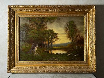 une image représentant un tableau où l'on voit un cerf dans un décor boisé