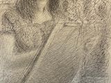 drawing of a woman holding a painting brush and a piece of paper