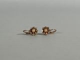 a close up of a pair of gold earrings on a white surface