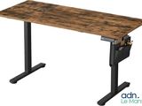 un bureau avec un plateau en bois et des pieds noirs