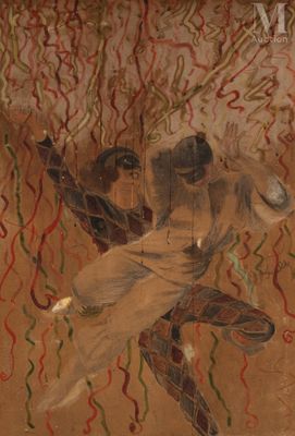 a painting of a man on a skateboard in the air