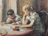 a painting of a woman and a child sitting at a table