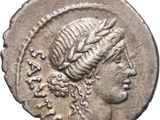 une pièce d'argent portant une tête de femme