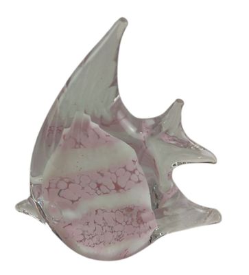 pink and white glass fish sculpture on a white background