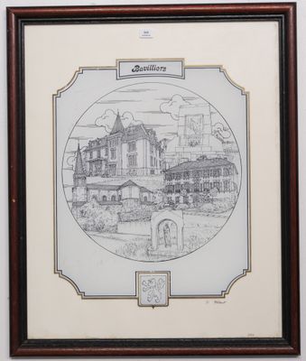 le dessin d'un dessin représentant un bâtiment dans un cadre