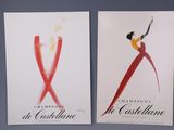 two posters of a woman in a red dress and a red ribbon