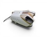 an image of a close up of a car exhaust muffler on a white surface