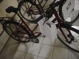 many bicycles that are parked in a room