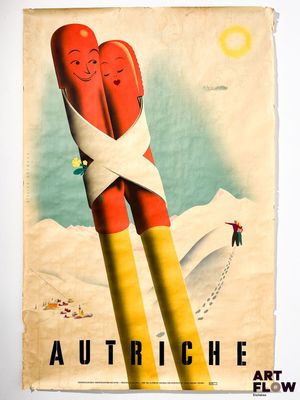 une vieille affiche représentant deux hot-dogs enveloppés dans des bandages