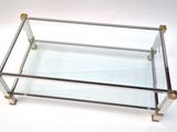 rectangular glass and brass coffee table with metal legs