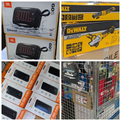 plusieurs photos différentes d'un rayon d'électronique dans un magasin