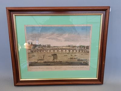 Vue d'optique, Le Pont de Westminster, encadrée sous verre. …