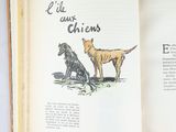 an open book with a drawing of a dog and a cat on it