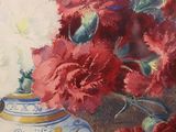 a painting of flowers in a vase on a table