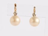 a pair of pearl and diamond earrings