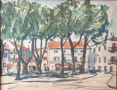a picture of a painting of a street scene