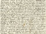 un vieux manuscrit comportant des inscriptions et le dessin d'un homme coiffé d'un chapeau