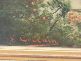 a picture of a painting of a woman in a garden