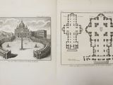 two pages of a book with drawings of buildings