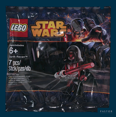 a bag of lego star wars action figures on a blue background