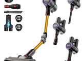 un lot de quatre aspirateurs différents, équipés d'accessoires variés