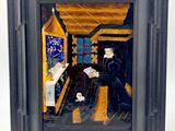 painting of a man sitting at a table reading a book
