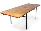 an image of a wooden table with metal legs and a wooden table top