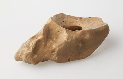 a small rock that is sitting on a white surface
