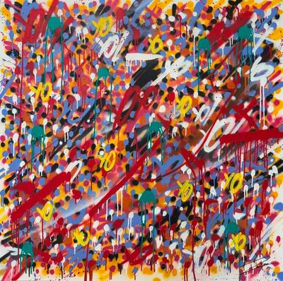 une peinture abstraite recouverte d'une abondance de peinture colorée