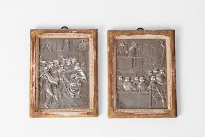 Paire de plaques en argent représentant le Christ devant Caï… - Photo 1