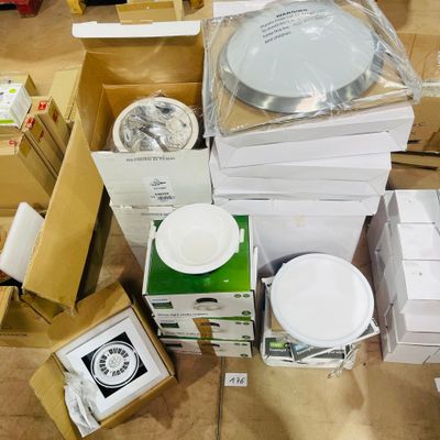 a lot of boxes and plates on the floor