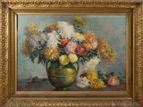 une peinture de fleurs dans un vase sur une table