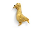Broche en forme de canard plaquée or, aux yeux bleus, sur fond blanc