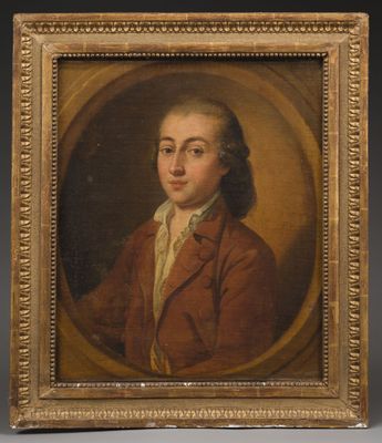 a painting of a man in a red jacket and white shirt