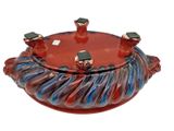 an image of a red and blue glass ashtray on a white background