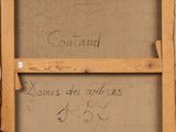 a painting of a wooden frame with writing on it