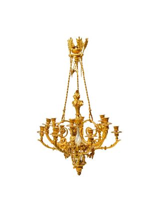 une image représentant un lustre doré suspendu au plafond