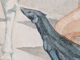 a painting of a dog and a horse on the ground