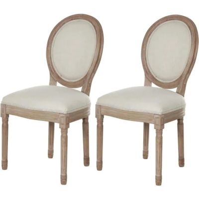 paire de chaises de salle à manger à dossier arrondi, avec assise rembourrée blanche