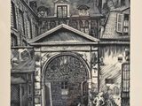 an image of a drawing of a building with a clock on it
