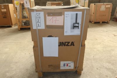 a box that is sitting on a cart in a warehouse