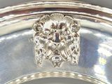 a silver plate with a lion head on top of it