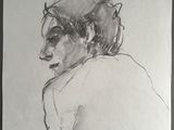 a drawing of a woman with a hat on her head