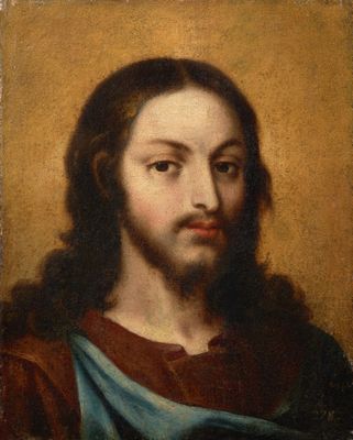a painting of a man with long hair and a beard