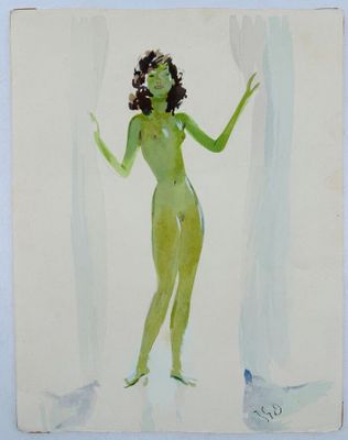 une image d'un tableau représentant une femme debout devant une fenêtre