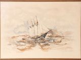 une image représentant un tableau d'un voilier sur une mer agitée